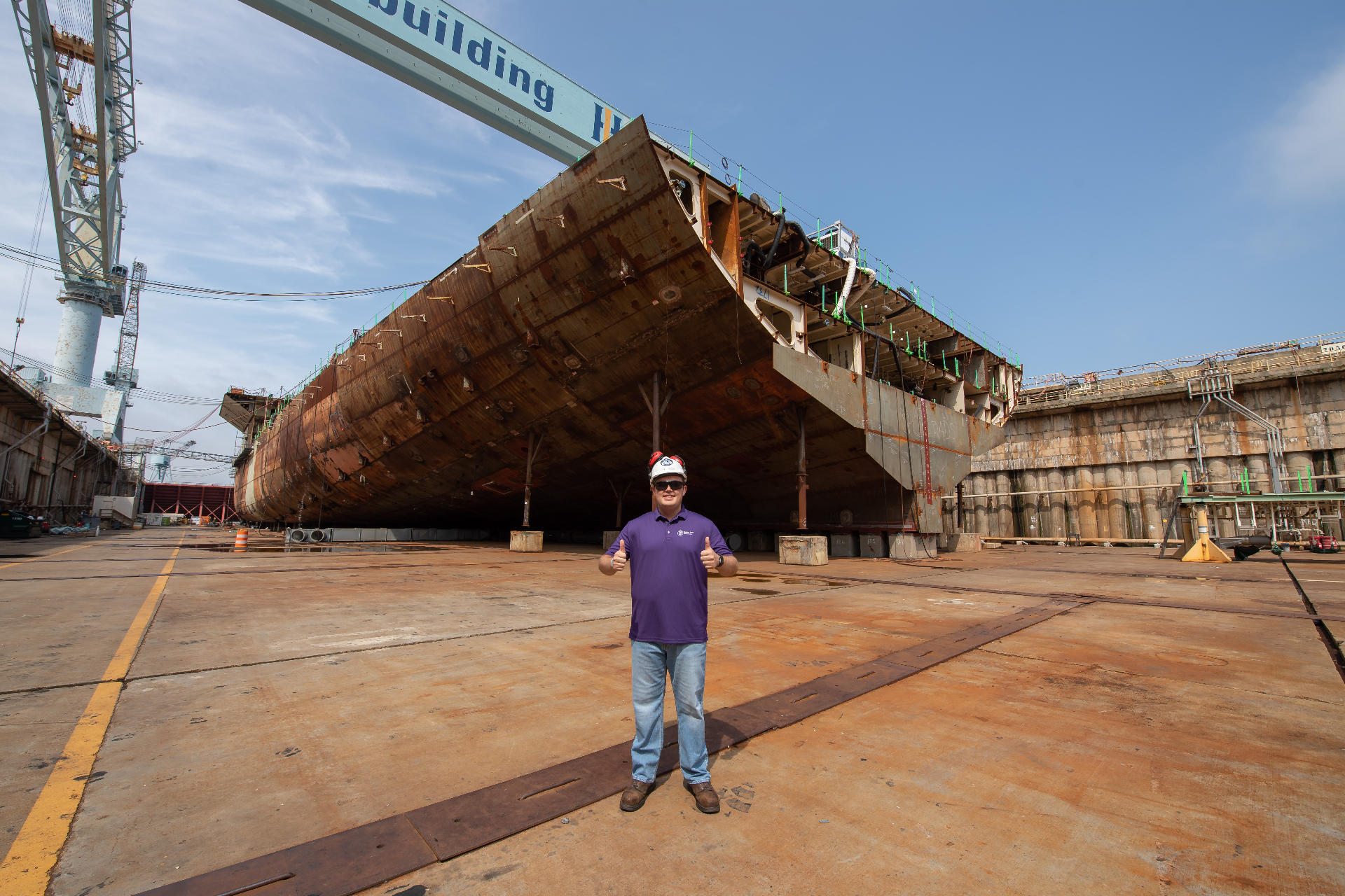 Branden Pearson on-site at a major U.S. shipyard during a defense client engagement